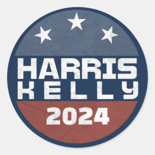 Sticker Rond Campagne Rouge Bleu Harris Kelly 2024 Vintage