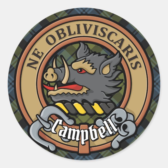 Sticker Rond Campbell Crest sur Tartan (Devant)