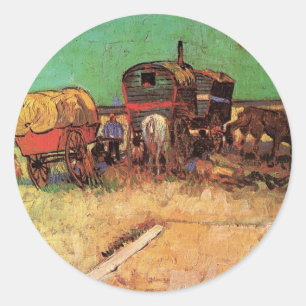 Sticker Rond Campement de Gitans avec Caravanes, Van Gogh