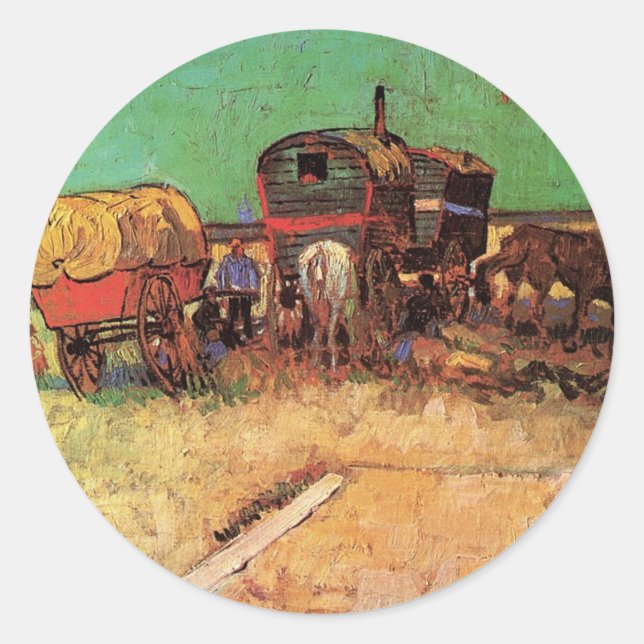 Sticker Rond Campement de Gitans avec Caravanes, Van Gogh (Devant)