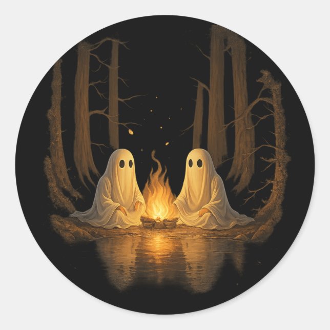 Sticker Rond Campement fantôme effrayant au feu de camp dans la (Devant)