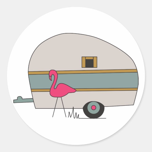 Sticker Rond Camper avec Flamant rose (Devant)