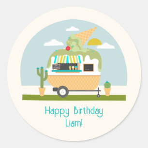 Sticker Rond Camper Camper Boys Crème de glace Anniversaire