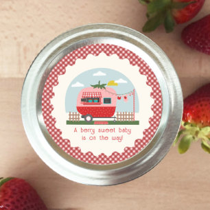 Sticker Rond Camper fraise En vichy Berry Baby shower sucré