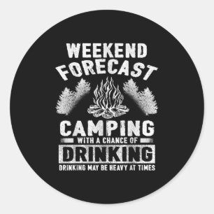 Sticker Rond Camper Fun Week-End Prévision Camping Avec Chance