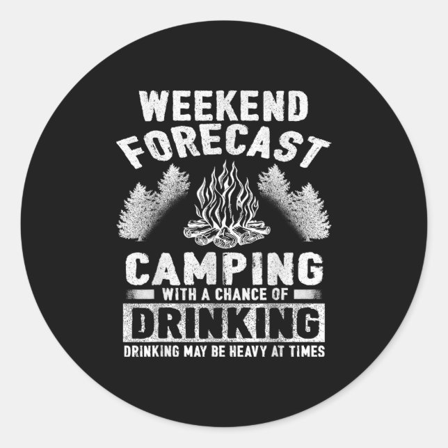Sticker Rond Camper Fun Week-End Prévision Camping Avec Chance  (Devant)