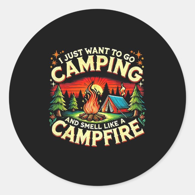 Sticker Rond Camper Funny Cute Camng Glamng Campfire Quote Camp (Devant)