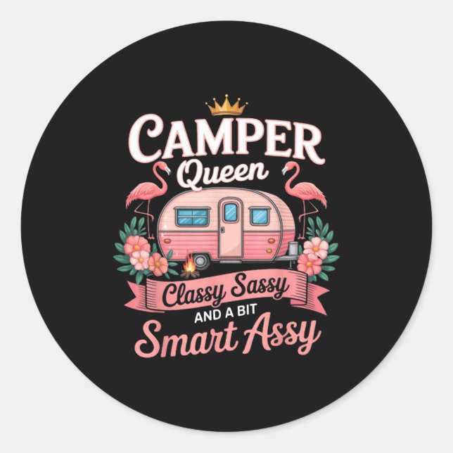 Sticker Rond Camper Queen Cly Sy Smart Y Camng Rv Women  (Devant)