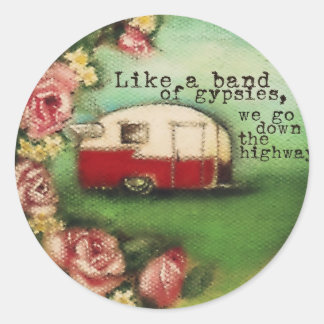 Sticker Rond Camper vintage et Roses