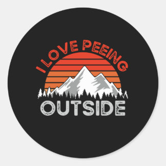 Sticker Rond Camping Amusant, J'Aime Pisser Dehors