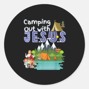 Sticker Rond Camping Avec Jésus Camp D'Été Vbs Christian K
