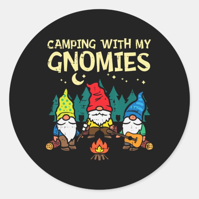 Sticker Rond Camping avec mes gnomes drôle de campeur gnomes ho (Devant)