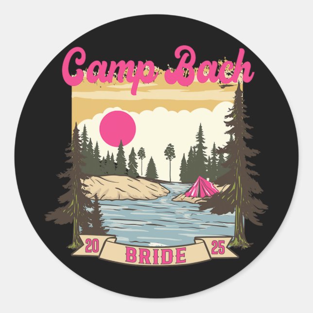 Sticker Rond Camping Bach Bride Bridesmaid Rétro Camping Bachel (Devant)