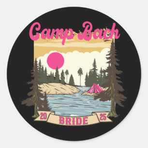 Sticker Rond Camping Bach Bride Bridesmaid Rétro Camping Bachel