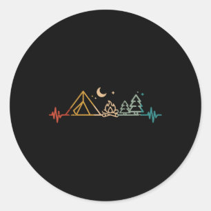 Sticker Rond Camping Battement de coeur Tente Feu de camp Arbre