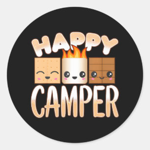 Sticker Rond Camping Camping Amis extérieurs Smores heureux