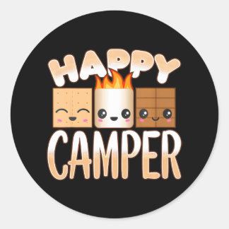 Sticker Rond Camping Camping Amis extérieurs Smores heureux
