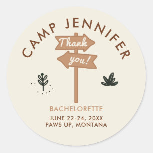Sticker Rond Camping Camping Earthy Bachelorette Party Merci