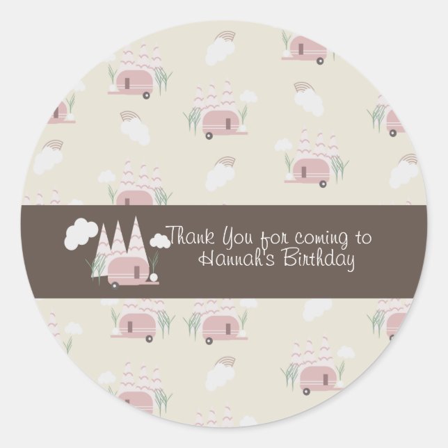 Sticker Rond Camping Camping extérieur Anniversaire Boho (Devant)