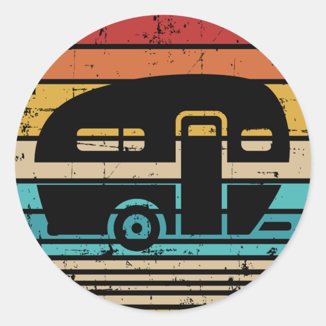 Sticker Rond Camping caravane vintage (Devant)
