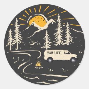 Sticker Rond Camping Dans Les Montagnes Van Life T-Shirt Button
