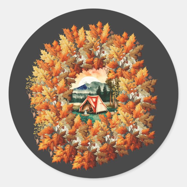 Sticker Rond Camping d'automne : Une escapade confortable dans  (Devant)