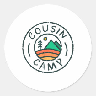 Sticker Rond Camping de cousins amis voyage d'été vacances en f