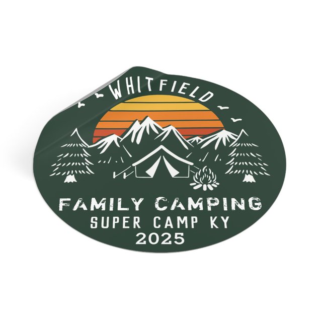 Sticker Rond Camping de jumelage de vacances en famille personn (Family Camping Squad Green Custom Sticker)