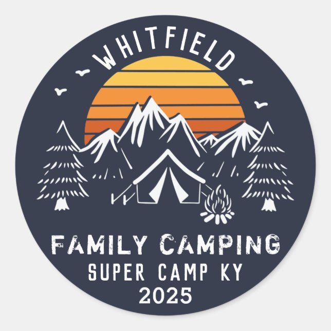 Sticker Rond Camping de jumelage de vacances en famille personn (Devant)