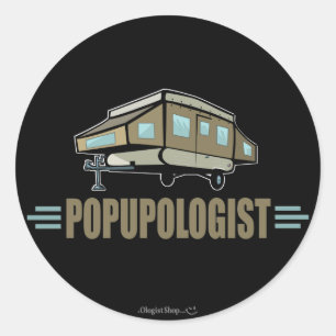 Sticker Rond Camping de pop up humoristique