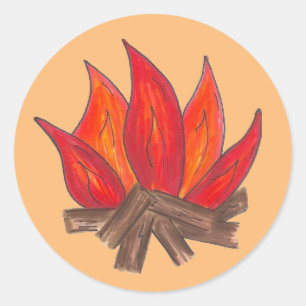 Sticker Rond Camping d'été Feu de feu de camp Flammes Camping