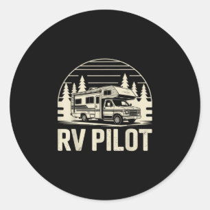 Sticker Rond Camping en camping-car, aventure de road trip en c