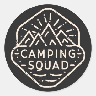 Sticker Rond Camping équipe aventure copains voyage de camp