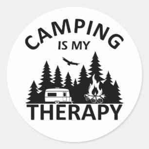 Sticker Rond Camping est ma thérapie drôle slogan de camper