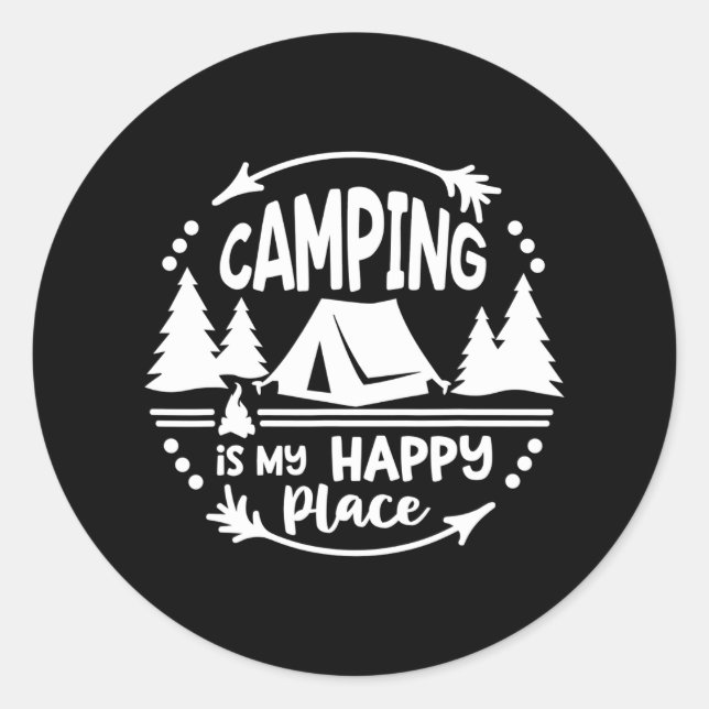 Sticker Rond Camping est mon endroit heureux Campers Voyage (Devant)