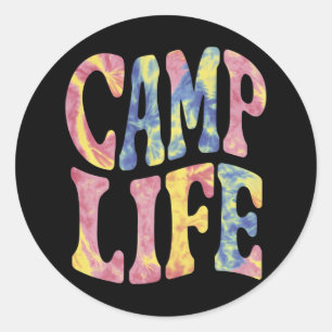 Sticker Rond Camping Filles d'été Camp Life Tie-Die Rétro 
