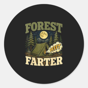 Sticker Rond Camping forêt tente humour de péteur