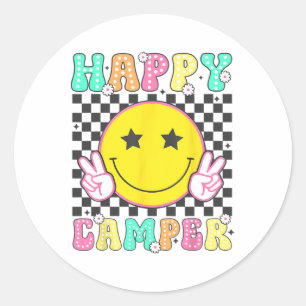 Sticker Rond Camping heureux colonie de vacances camping pour h