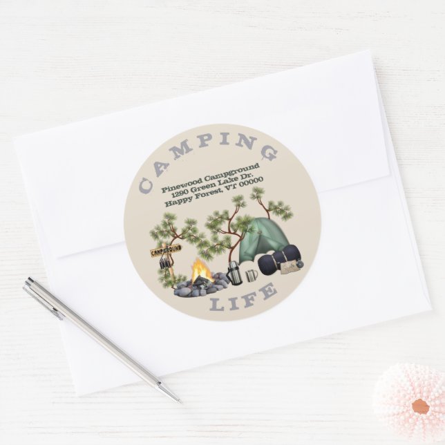 Sticker Rond Camping Life Campground Adresse de Retour (Enveloppe)