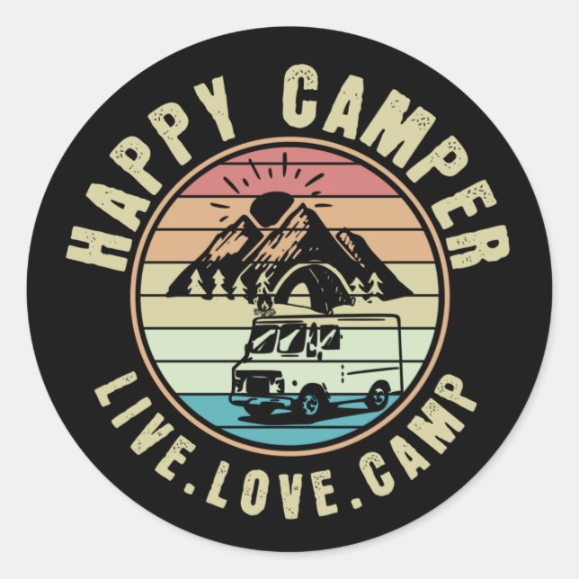 Sticker Rond Camping - Live. Amour. Camp extérieur (Devant)