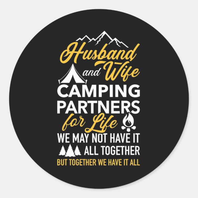 Sticker Rond Camping Mari Et Femme Partenaire À Vie (Devant)