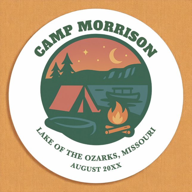 Sticker Rond Camping personnalisé pour enterrement de vie de je (Créateur téléchargé)