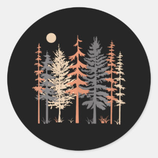 Sticker Rond Camping planté Forêt à la mode randonnée