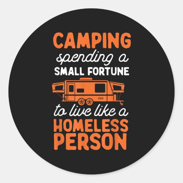 Sticker Rond Camping Pop Up Camper Rv Trailer Small Fortune (Devant)