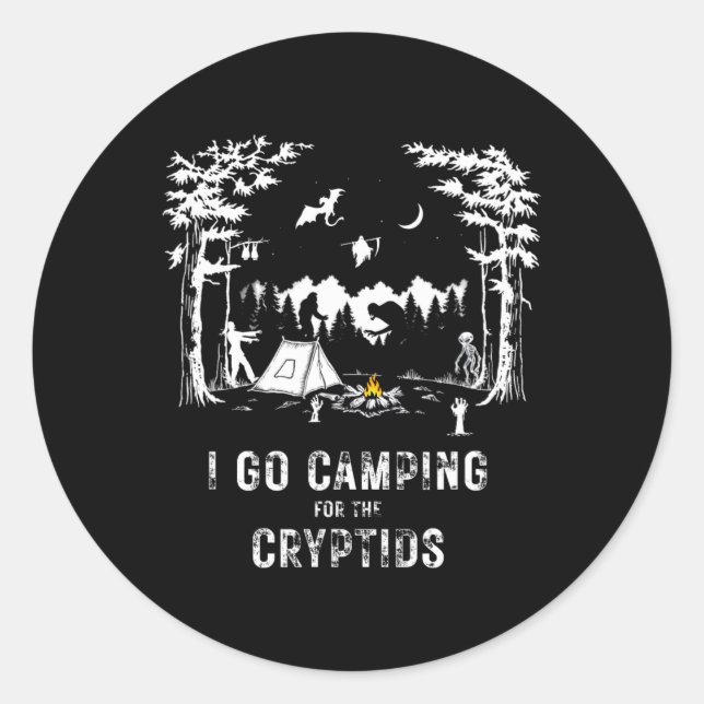 Sticker Rond Camping pour les cryptides Bigfoot Mothman Alien S (Devant)