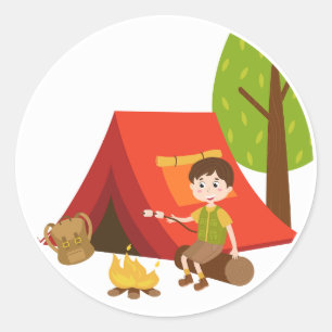 Sticker Rond Camping Première tente d'anniversaire Fête extérie