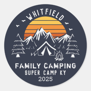 Sticker Rond Camping Rétro Correspondant Vacances Familiales