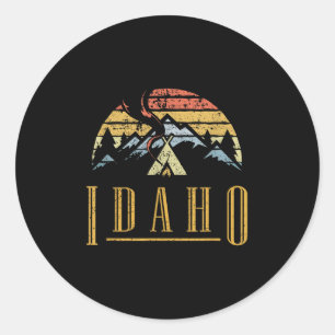 Sticker Rond Camping Rétro Feu de Camp Montagnes de l'Idaho Vin