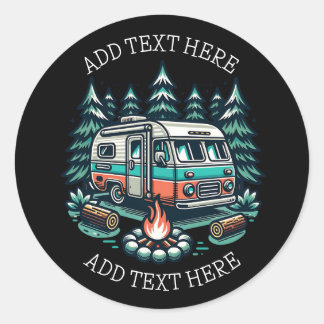 Sticker Rond Camping Retro RV Personnalisé