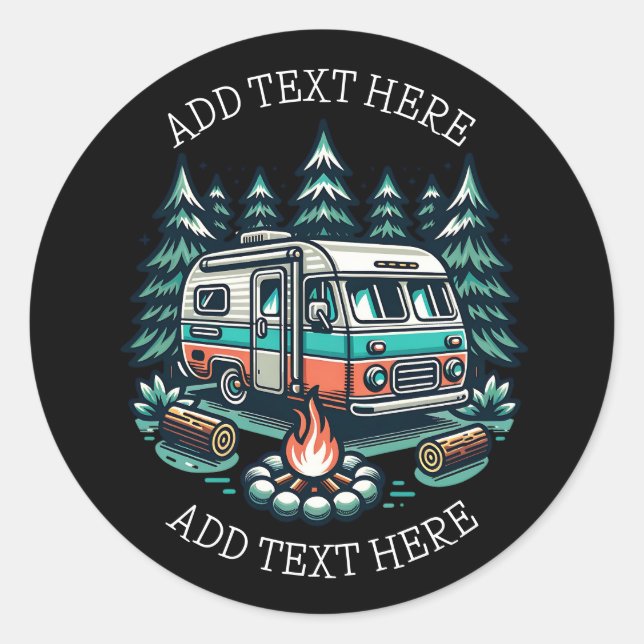 Sticker Rond Camping Retro RV Personnalisé (Devant)